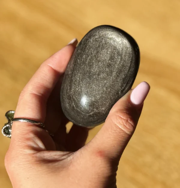 Silver Sheen Obsidian Palm Stone - Image 3