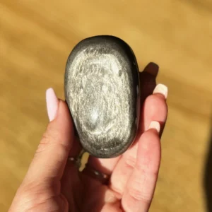 Silver Sheen Obsidian Palm Stone