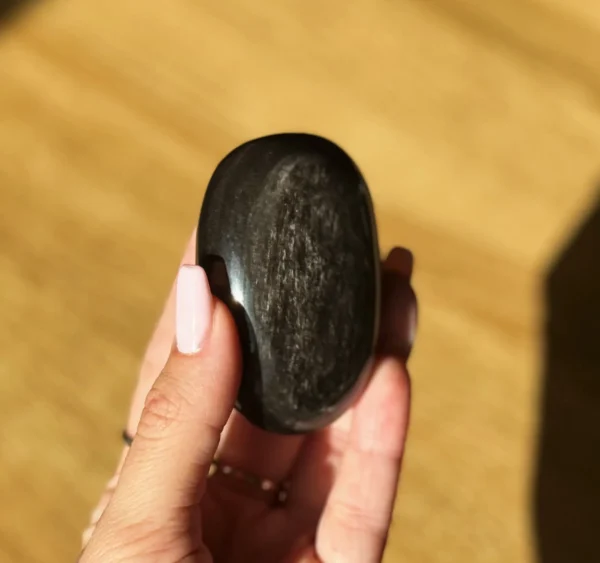 Silver Sheen Obsidian Palm Stone - Image 4
