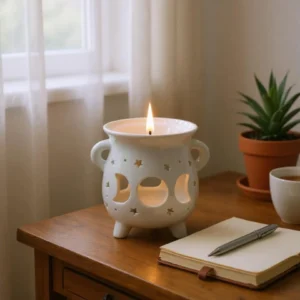 🌙✨Moon & Stars Cauldron Oil Burner ~ White Lunar Glow✨🌙