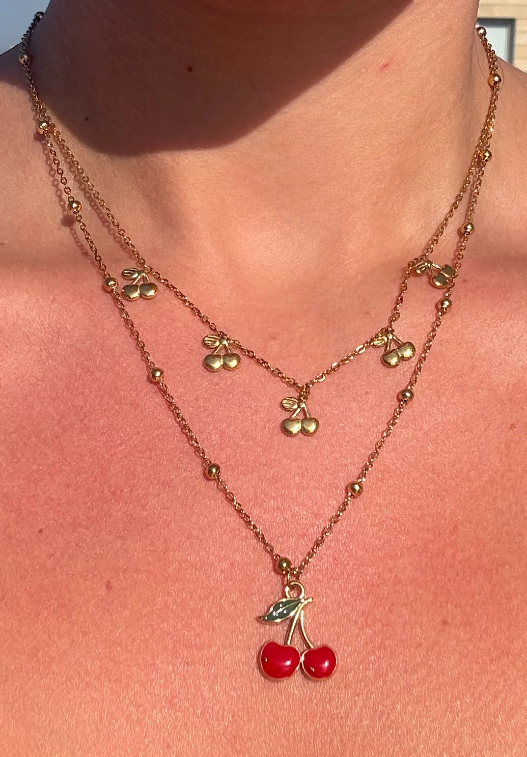 🍒Forbidden Cherry ~ 18K Gold Plated Double Layer Necklace🍒