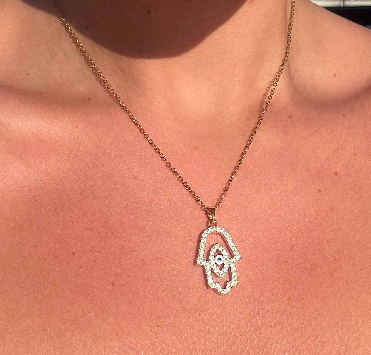🧿The Watchful Hand ~ 18K Gold Plated Hamsa & Evil Eye Necklace🧿 - Image 2