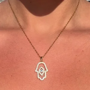🧿The Watchful Hand ~ 18K Gold Plated Hamsa & Evil Eye Necklace🧿