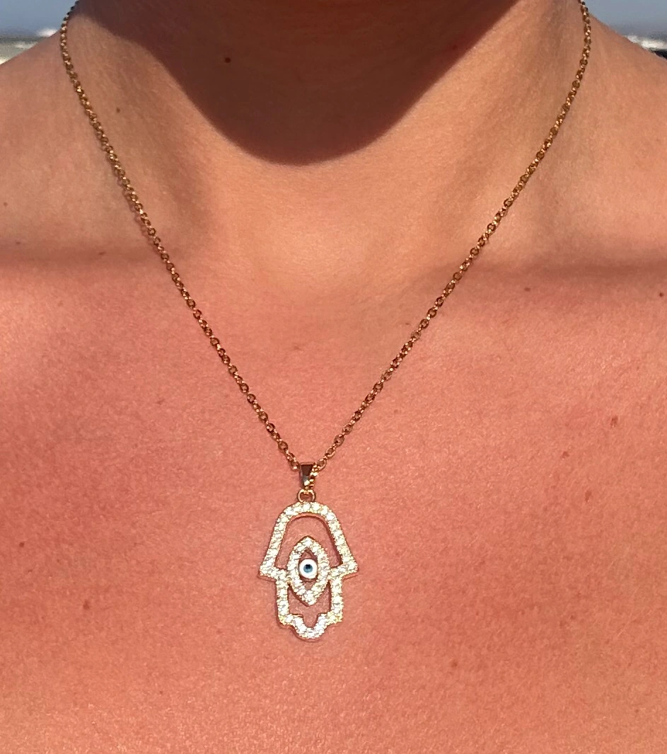 🧿The Watchful Hand ~ 18K Gold Plated Hamsa & Evil Eye Necklace🧿