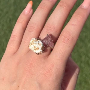 ✨🍓Strawberry Quartz & White Aragonite Alchemy Ring🤍✨