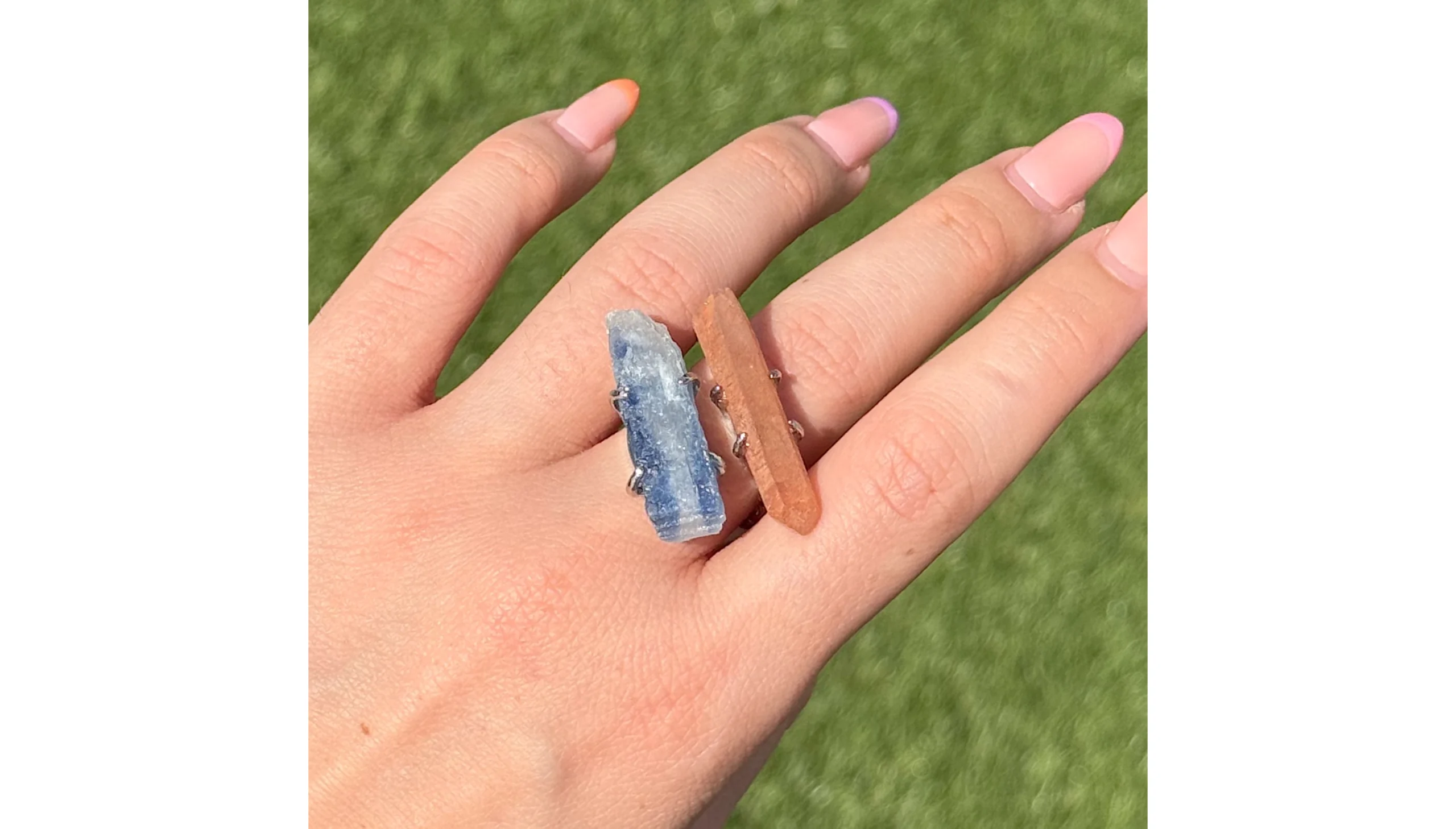 ✨🍊Tangerine Quartz & Kunzite Heartfire Ring🩵✨