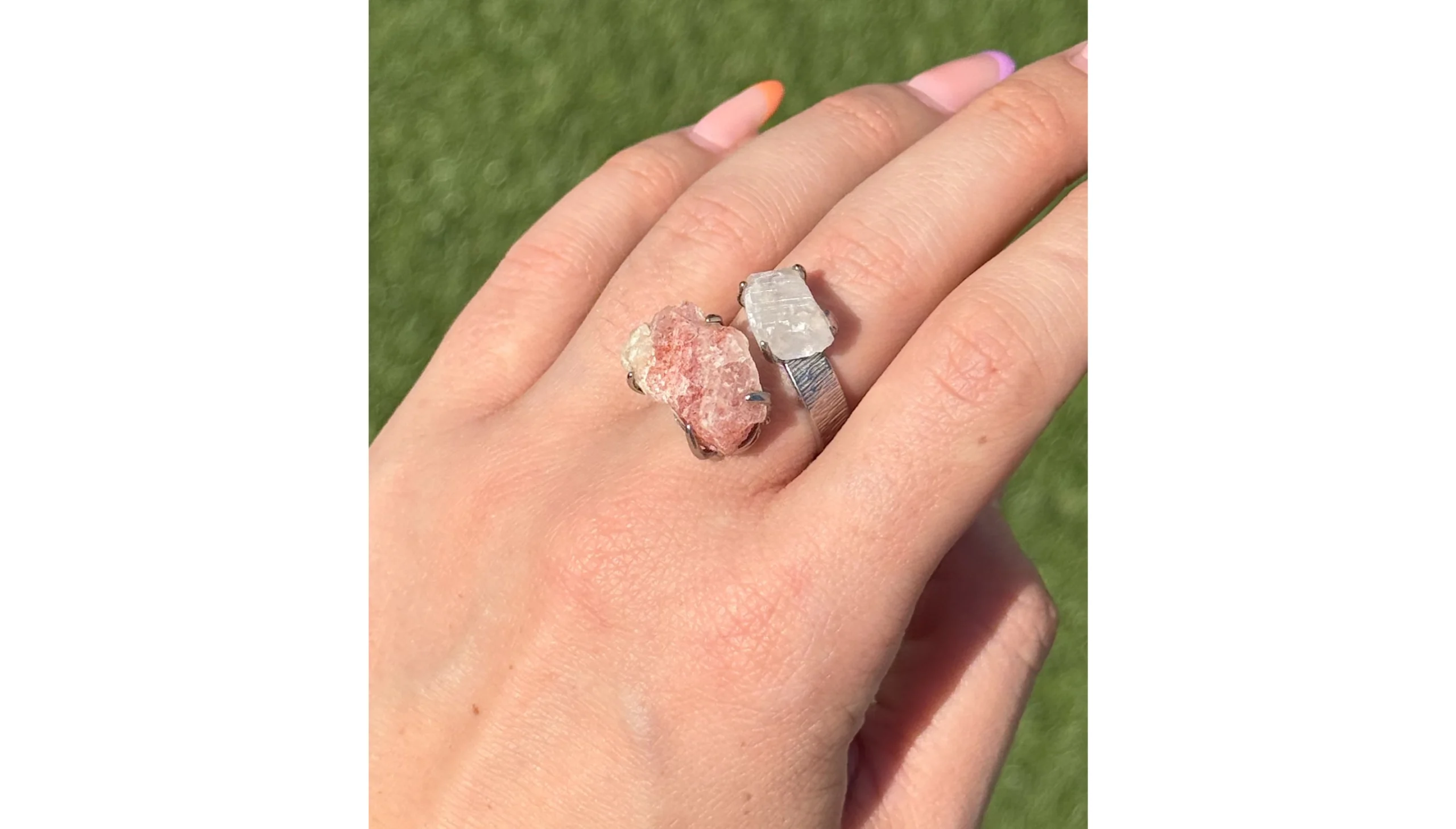 ✨🌸🌙Rainbow Moonstone & Pink Aventurine Lunar Heart Ring🌸✨ - Image 2
