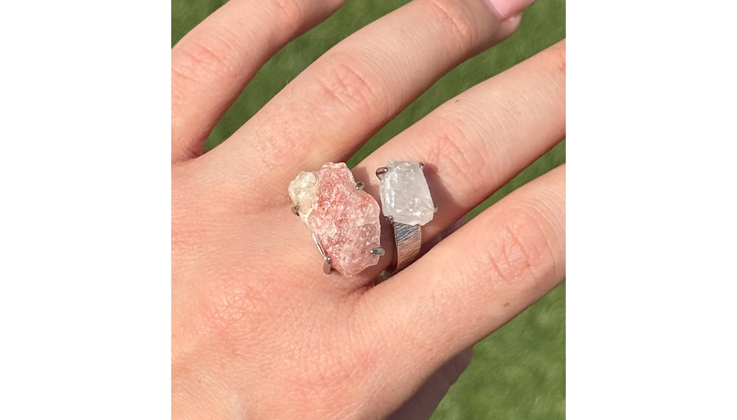✨🌸🌙Rainbow Moonstone & Pink Aventurine Lunar Heart Ring🌸✨