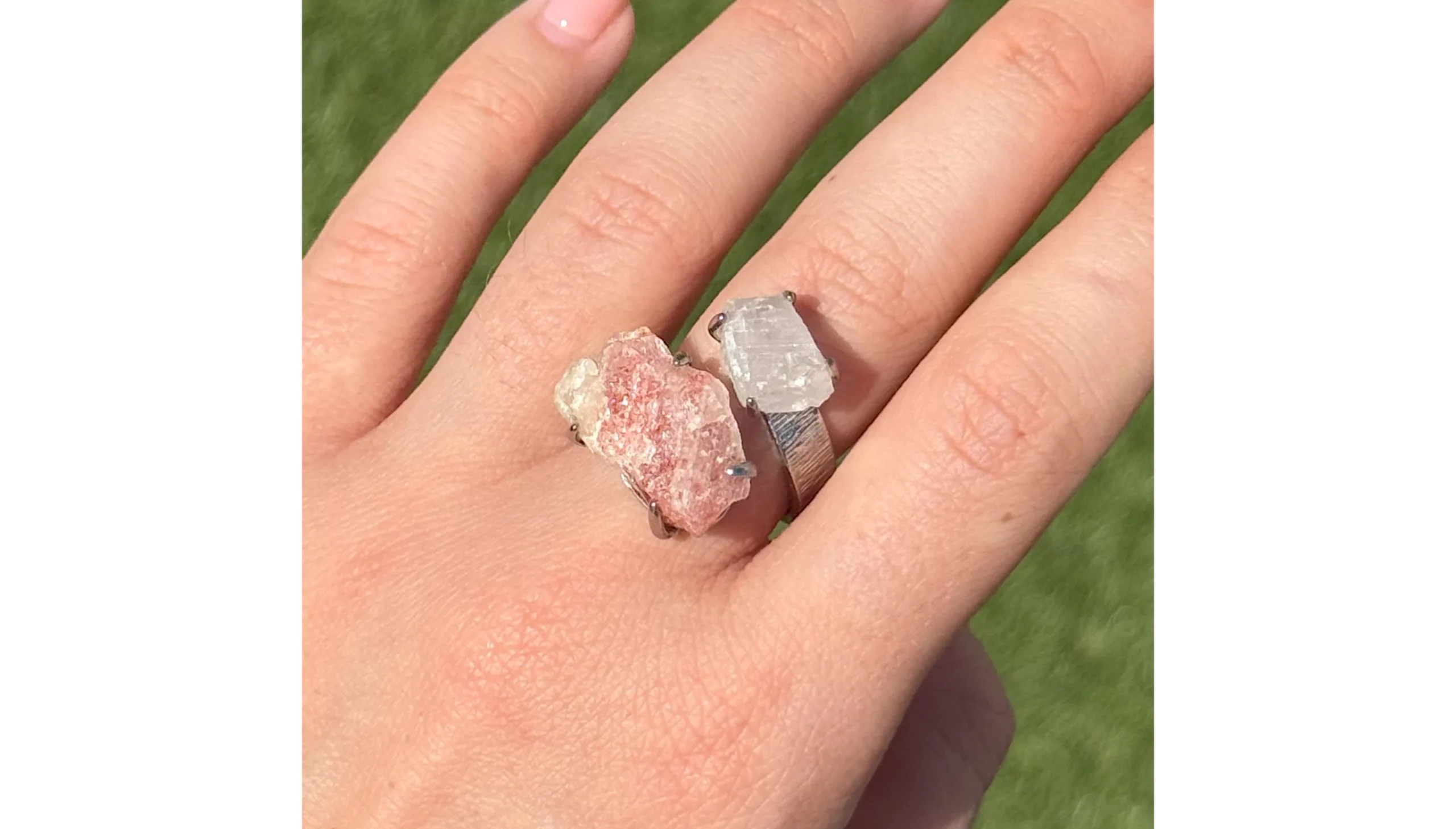 ✨🌸🌙Rainbow Moonstone & Pink Aventurine Lunar Heart Ring🌸✨ - Image 3