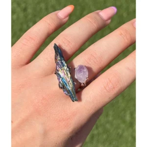 ✨💜Amethyst & Aura Kyanite Celestial Veil Ring💜🌈✨