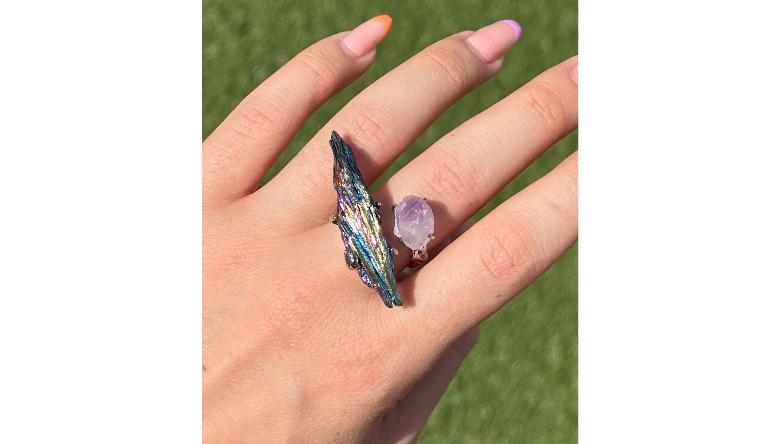 ✨💜Amethyst & Aura Kyanite Celestial Veil Ring💜🌈✨