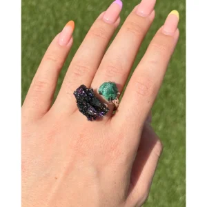 ✨💚Malachite & Aura Kyanite Shadowlight Ring🖤✨