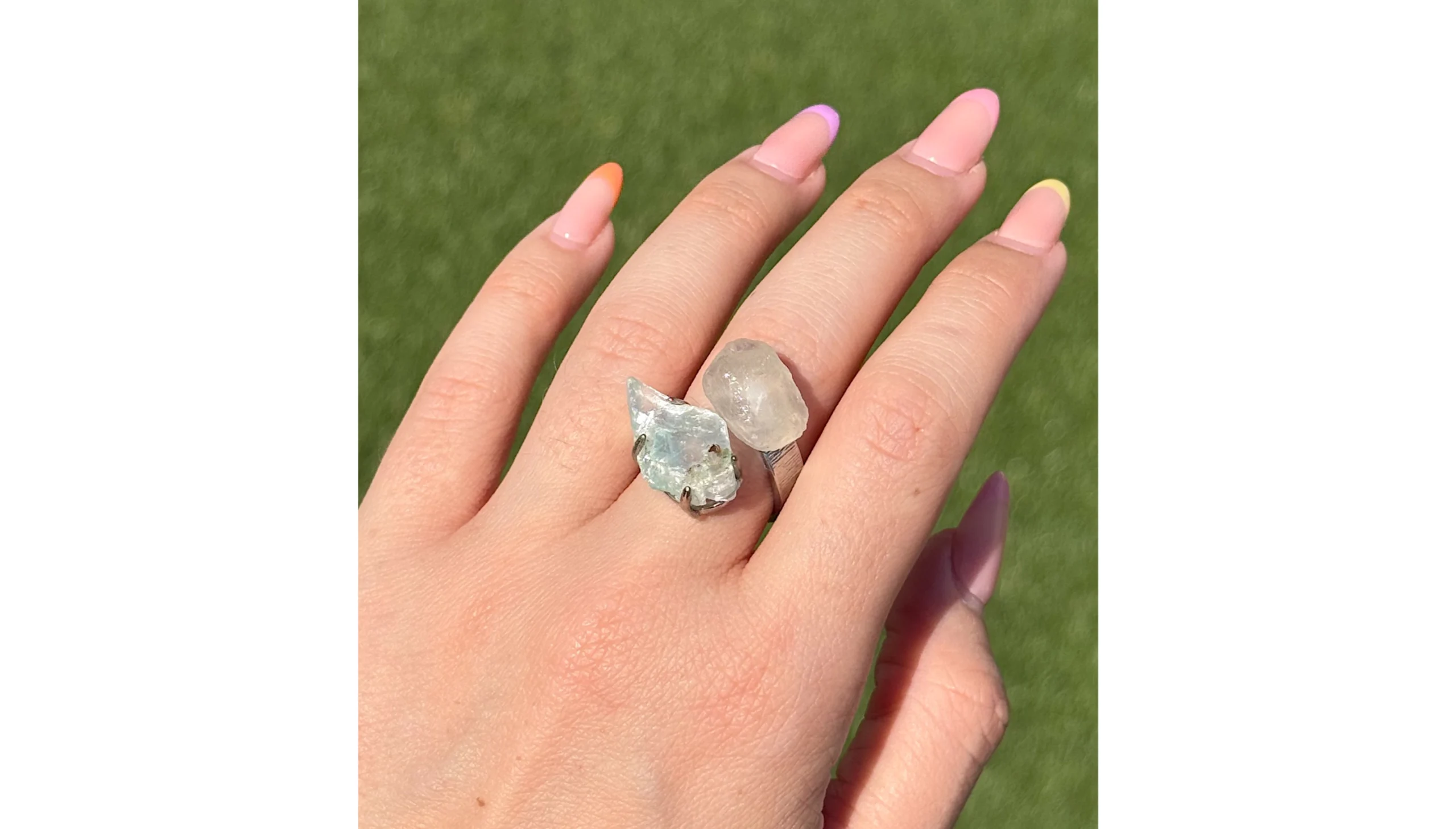 ✨🌙Rainbow Moonstone & Green Fluorite Veilglow Ring💚✨ - Image 2