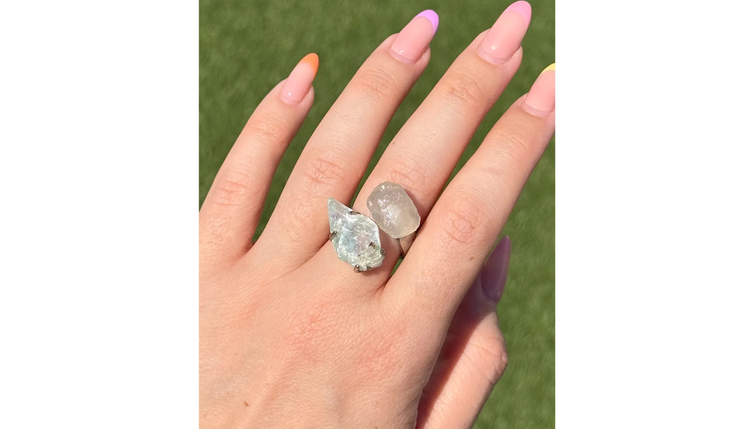 ✨🌙Rainbow Moonstone & Green Fluorite Veilglow Ring💚✨