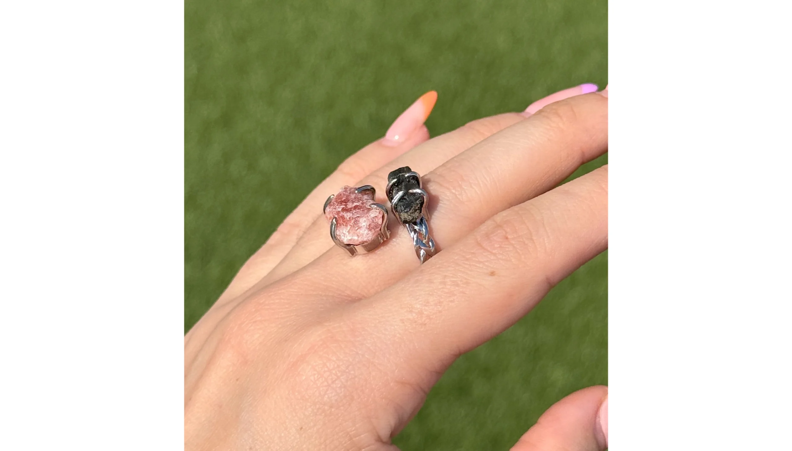 ✨🖤Black Tourmaline & Pink Aventurine Heartshield Ring🌸✨ - Image 2
