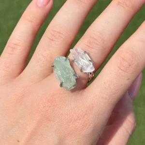 ✨🌿Celestial Veil Fluorite & Clear Quartz Ring🤍✨