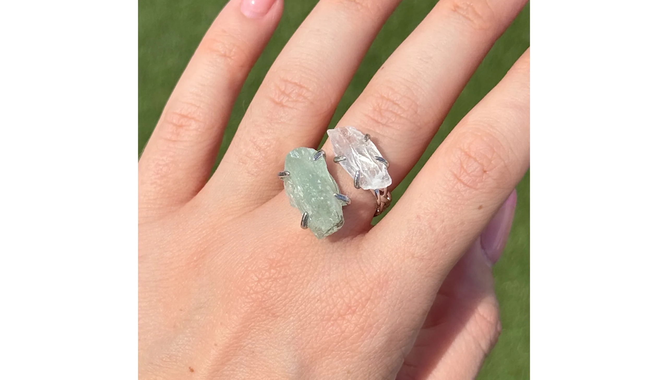 ✨🌿Celestial Veil Fluorite & Clear Quartz Ring🤍✨