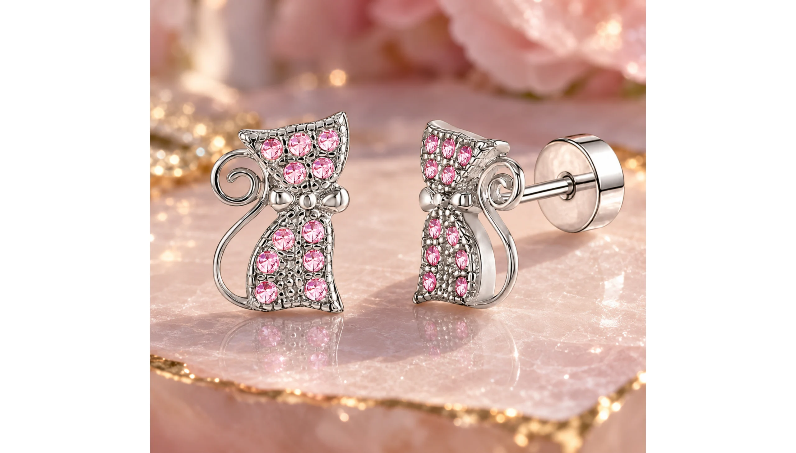 🐈💗The Pink Whisker Society ~ Stainless Steel Cat Earrings💗🐈